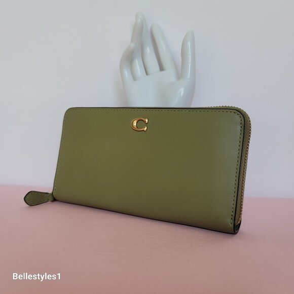 COACH Smooth Leather Zip-Around Accordion Wallet with Back-Slip Pocket- Moss - Picture 3 of 16